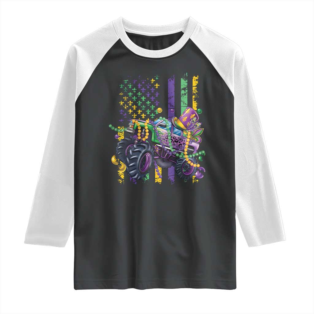 Mardi Gras Monster Truck Beads Flag Raglan Shirt TS09 Black White Print Your Wear