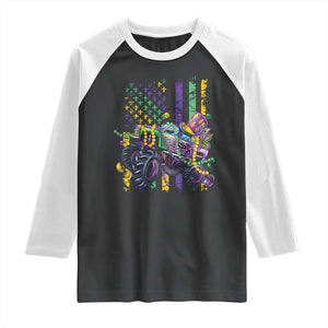 Mardi Gras Monster Truck Beads Flag Raglan Shirt TS09 Black White Print Your Wear