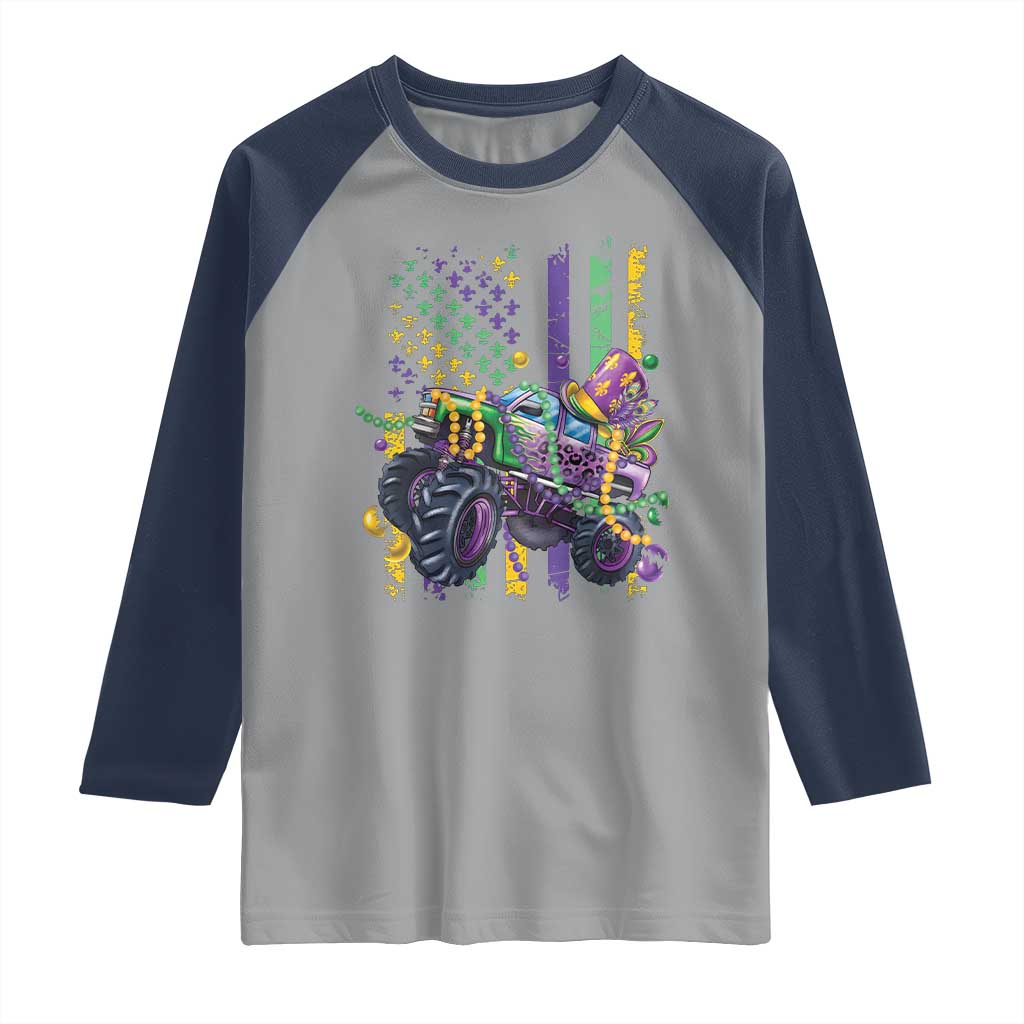 Mardi Gras Monster Truck Beads Flag Raglan Shirt TS09 Sport Gray Navy Print Your Wear