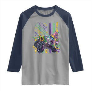 Mardi Gras Monster Truck Beads Flag Raglan Shirt TS09 Sport Gray Navy Print Your Wear