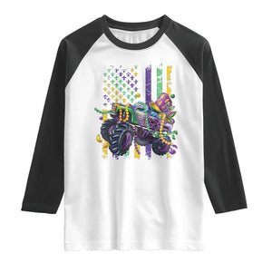 Mardi Gras Monster Truck Beads Flag Raglan Shirt TS09 White Black Print Your Wear
