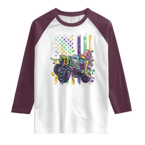 Mardi Gras Monster Truck Beads Flag Raglan Shirt TS09 White Maroon Print Your Wear