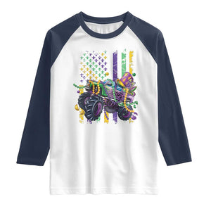 Mardi Gras Monster Truck Beads Flag Raglan Shirt TS09 White Navy Print Your Wear