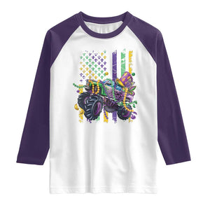 Mardi Gras Monster Truck Beads Flag Raglan Shirt TS09 White Purple Print Your Wear