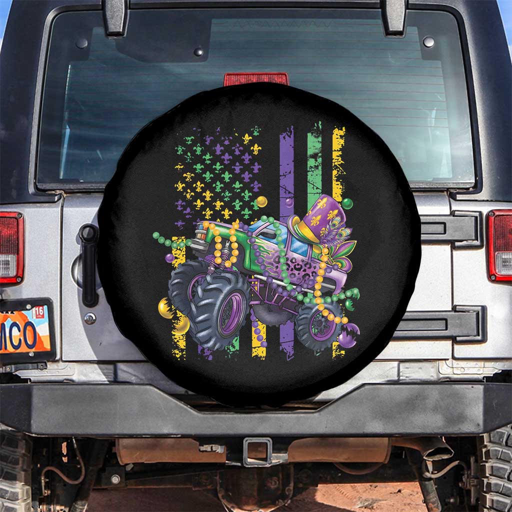 Mardi Gras Monster Truck Beads Flag Spare Tire Cover TS09 No hole Black Print Your Wear