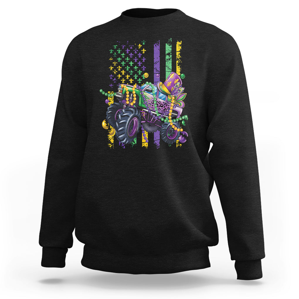 Mardi Gras Monster Truck Beads Flag Sweatshirt TS09 Black Printyourwear