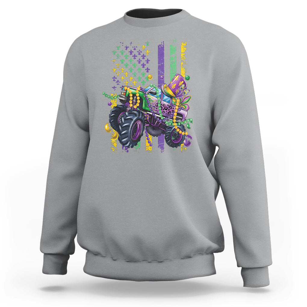 Mardi Gras Monster Truck Beads Flag Sweatshirt TS09 Sport Gray Printyourwear