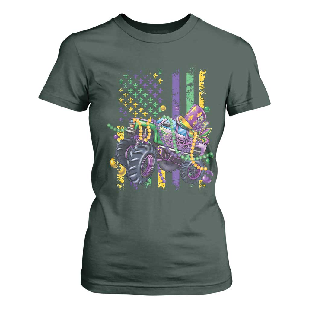 Mardi Gras Monster Truck Beads Flag T Shirt For Women TS09 Dark Forest Green Print Your Wear