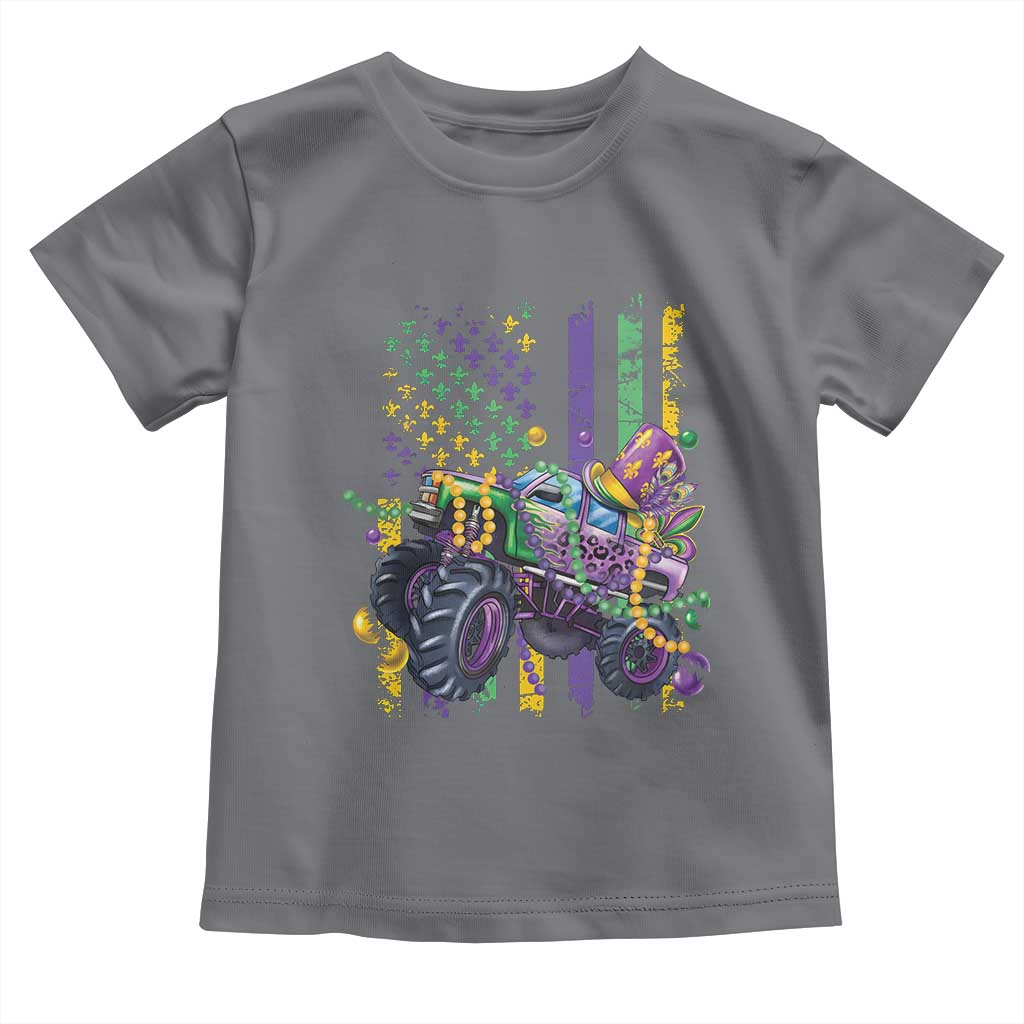 Mardi Gras Monster Truck Beads Flag Toddler T Shirt TS09 Charcoal Print Your Wear
