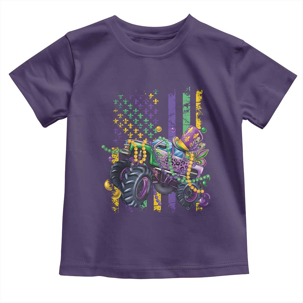 Mardi Gras Monster Truck Beads Flag Toddler T Shirt TS09 Purple Print Your Wear