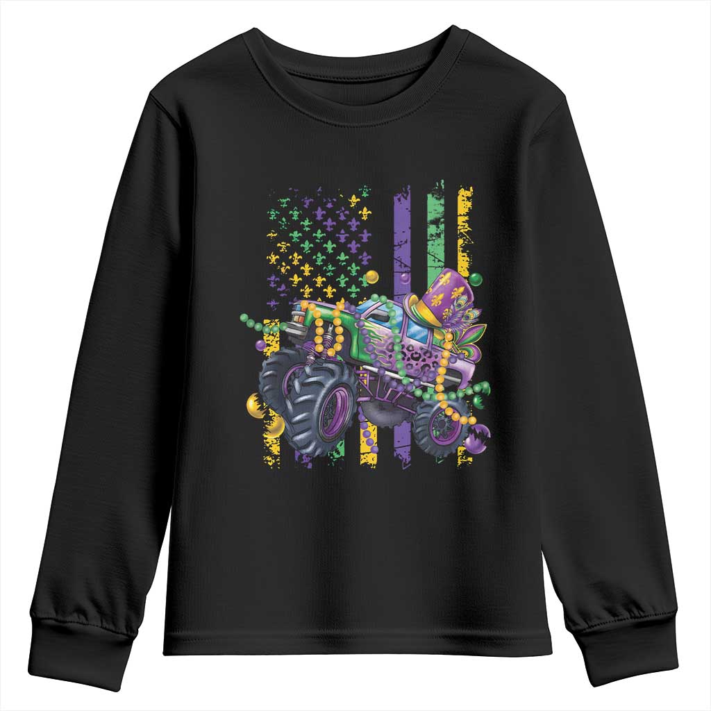 Mardi Gras Monster Truck Beads Flag Youth Sweatshirt TS09 Black Print Your Wear