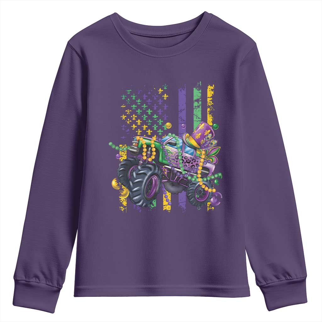 Mardi Gras Monster Truck Beads Flag Youth Sweatshirt TS09 Purple Print Your Wear