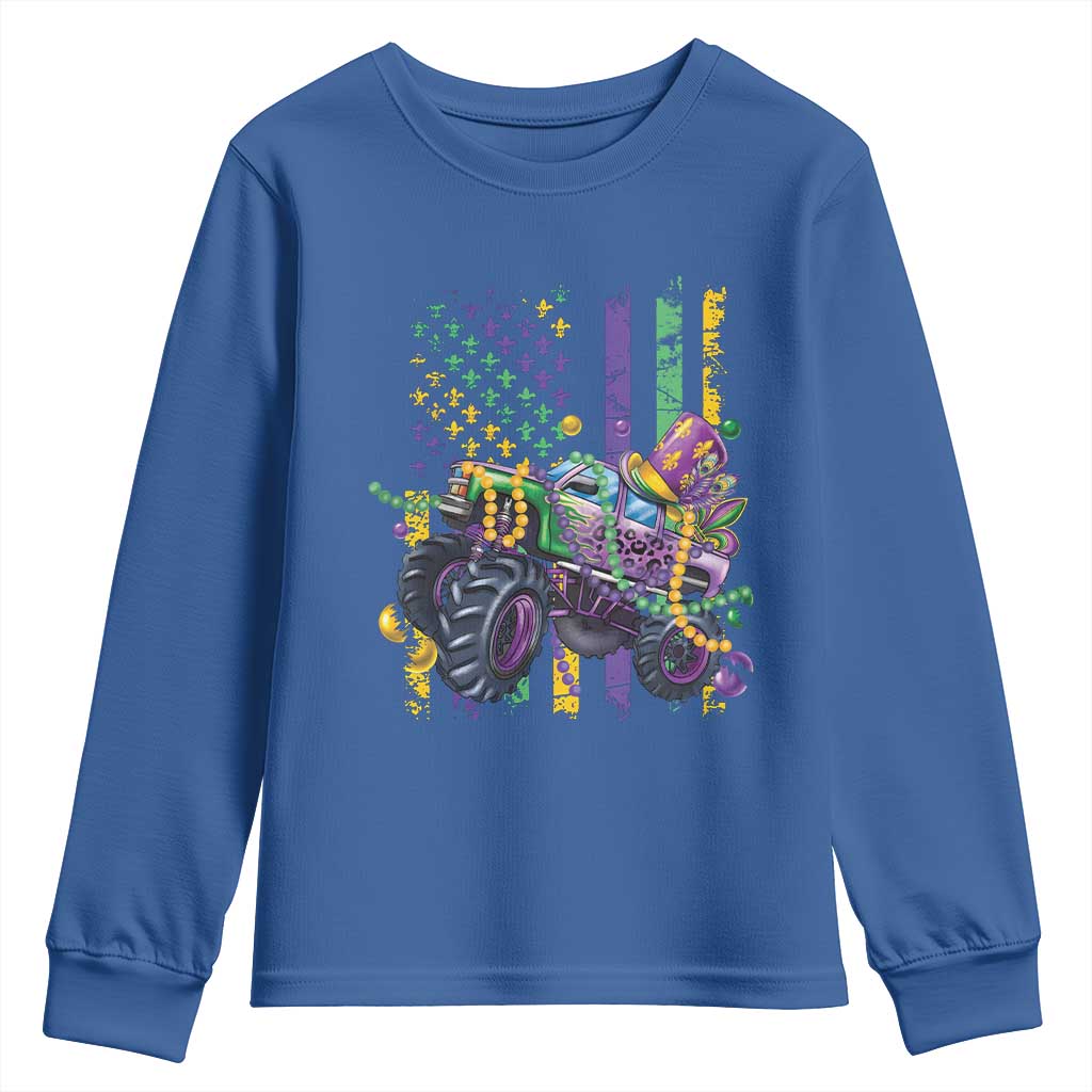 Mardi Gras Monster Truck Beads Flag Youth Sweatshirt TS09 Royal Blue Print Your Wear