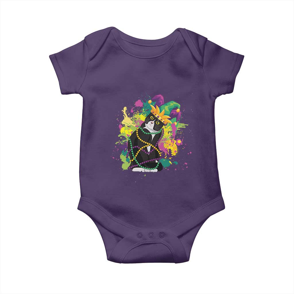 Mardi Gras Funny Tuxedo Cat Meme Beads Baby Onesie TS09 Purple Print Your Wear