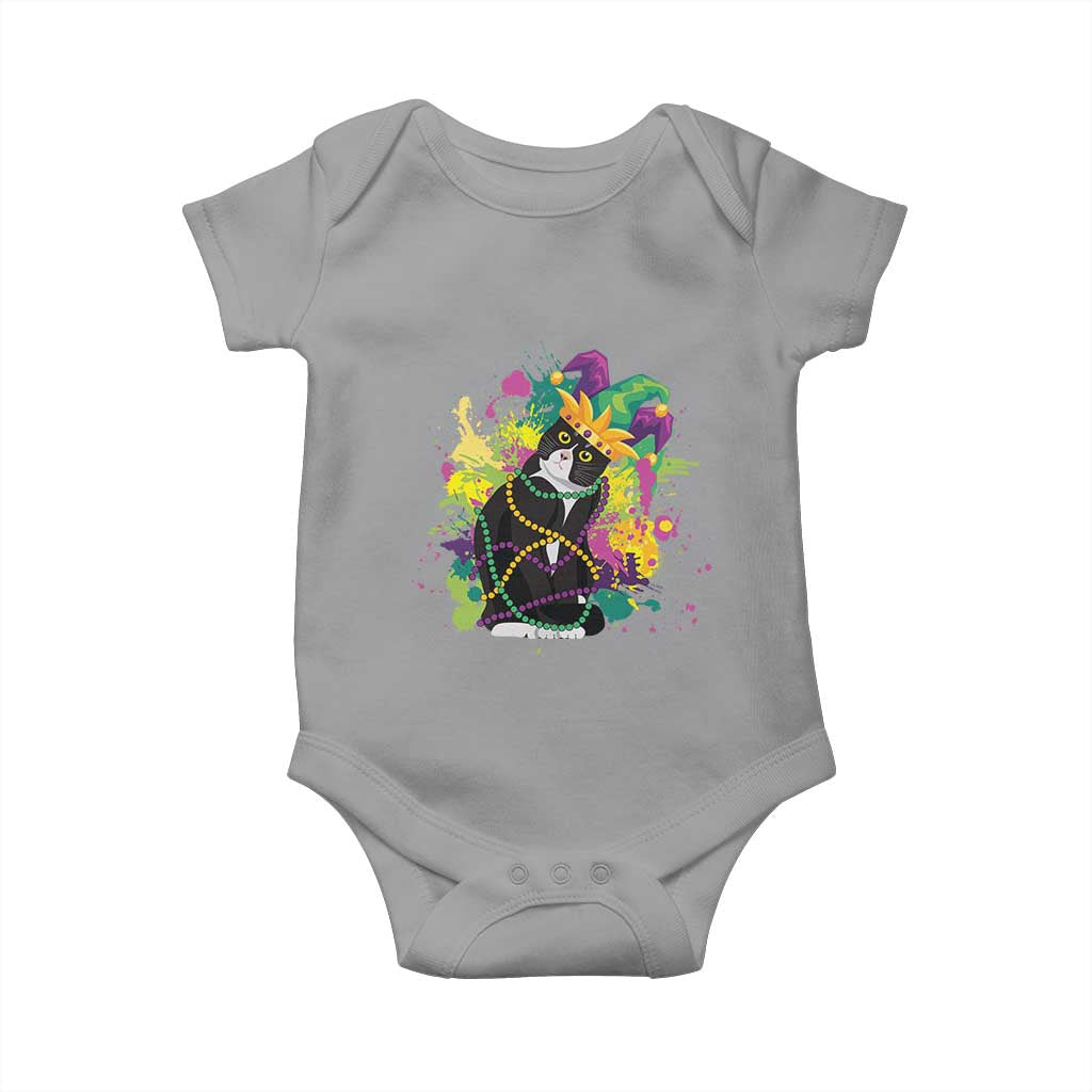Mardi Gras Funny Tuxedo Cat Meme Beads Baby Onesie TS09 Sport Gray Print Your Wear