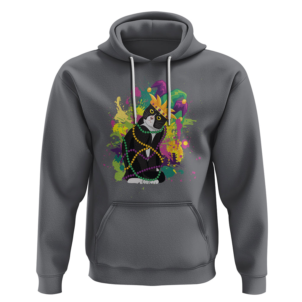 Mardi Gras Funny Tuxedo Cat Meme Beads Hoodie TS09 Charcoal Printyourwear Mardi gras funny tuxedo cat meme beads hoodie ts09 charcoal printyourwear
