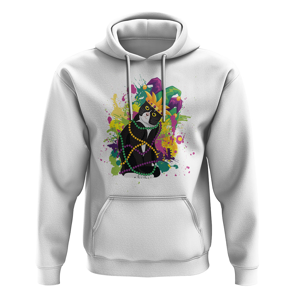 Mardi Gras Funny Tuxedo Cat Meme Beads Hoodie TS09 White Printyourwear Mardi gras funny tuxedo cat meme beads hoodie ts09 white printyourwear