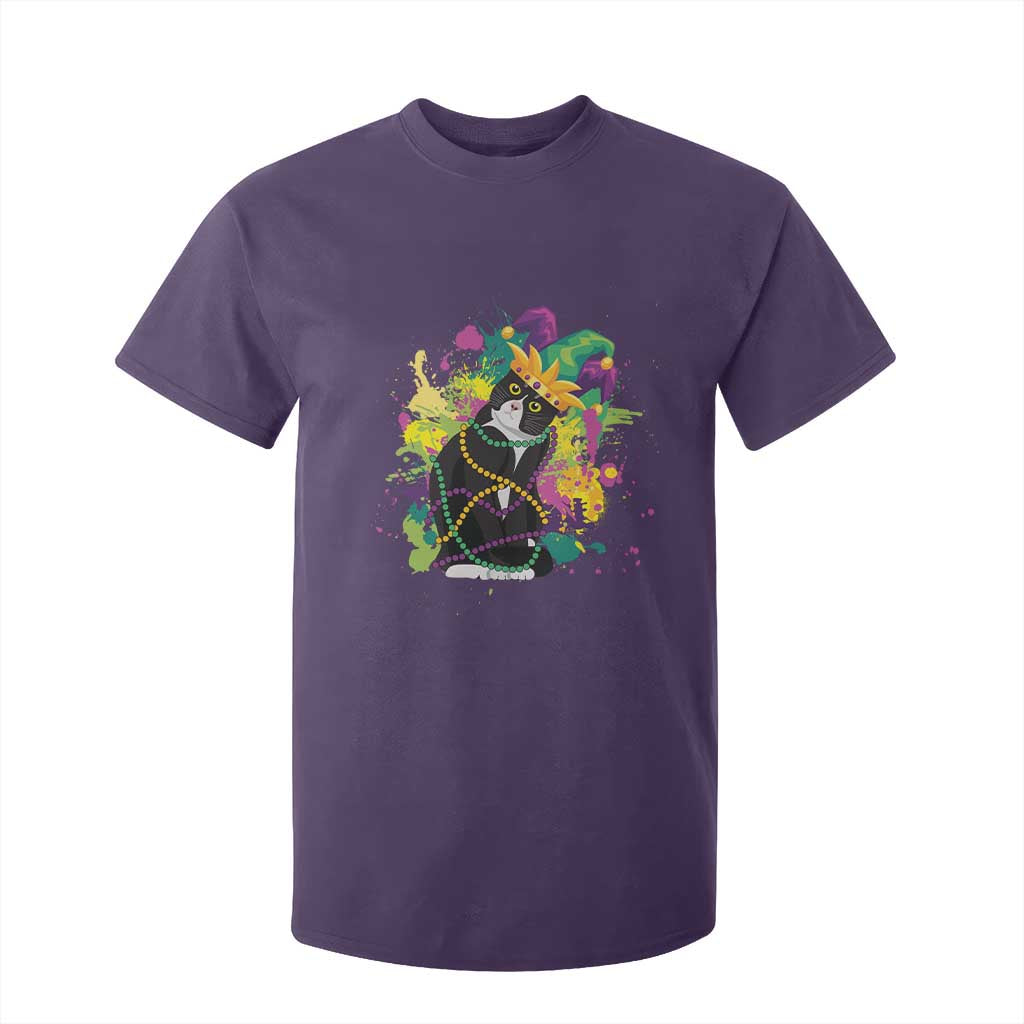 Mardi Gras Funny Tuxedo Cat Meme Beads T Shirt For Kid TS09 Purple Print Your Wear