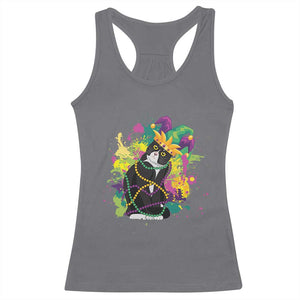 Mardi Gras Funny Tuxedo Cat Meme Beads Racerback Tank Top TS09 Charcoal Print Your Wear