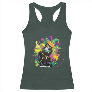 Mardi Gras Funny Tuxedo Cat Meme Beads Racerback Tank Top TS09 Dark Forest Green Print Your Wear