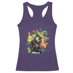 Mardi Gras Funny Tuxedo Cat Meme Beads Racerback Tank Top TS09 Purple Print Your Wear