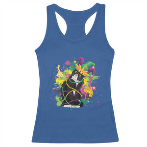 Mardi Gras Funny Tuxedo Cat Meme Beads Racerback Tank Top TS09 Royal Blue Print Your Wear