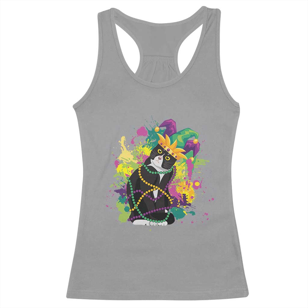 Mardi Gras Funny Tuxedo Cat Meme Beads Racerback Tank Top TS09 Sport Gray Print Your Wear
