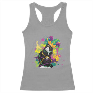 Mardi Gras Funny Tuxedo Cat Meme Beads Racerback Tank Top TS09 Sport Gray Print Your Wear