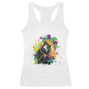 Mardi Gras Funny Tuxedo Cat Meme Beads Racerback Tank Top TS09 White Print Your Wear