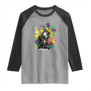 Mardi Gras Funny Tuxedo Cat Meme Beads Raglan Shirt TS09 Sport Gray Black Print Your Wear