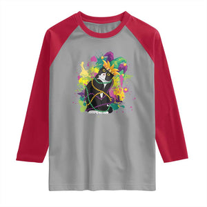 Mardi Gras Funny Tuxedo Cat Meme Beads Raglan Shirt TS09 Sport Gray Red Print Your Wear