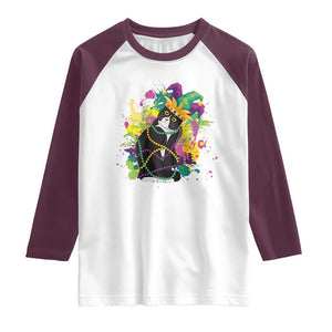 Mardi Gras Funny Tuxedo Cat Meme Beads Raglan Shirt TS09 White Maroon Print Your Wear