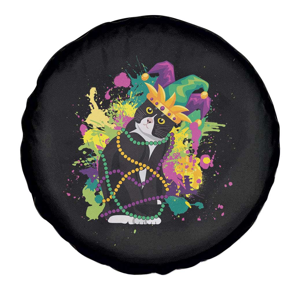 Mardi Gras Funny Tuxedo Cat Meme Beads Spare Tire Cover TS09 Print Your Wear
