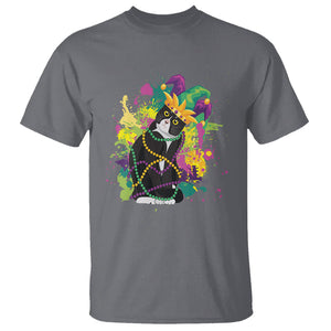 Mardi Gras Funny Tuxedo Cat Meme Beads T Shirt TS09 Charcoal Printyourwear