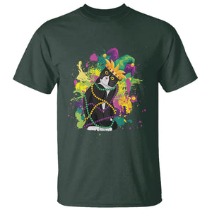 Mardi Gras Funny Tuxedo Cat Meme Beads T Shirt TS09 Dark Forest Green Printyourwear