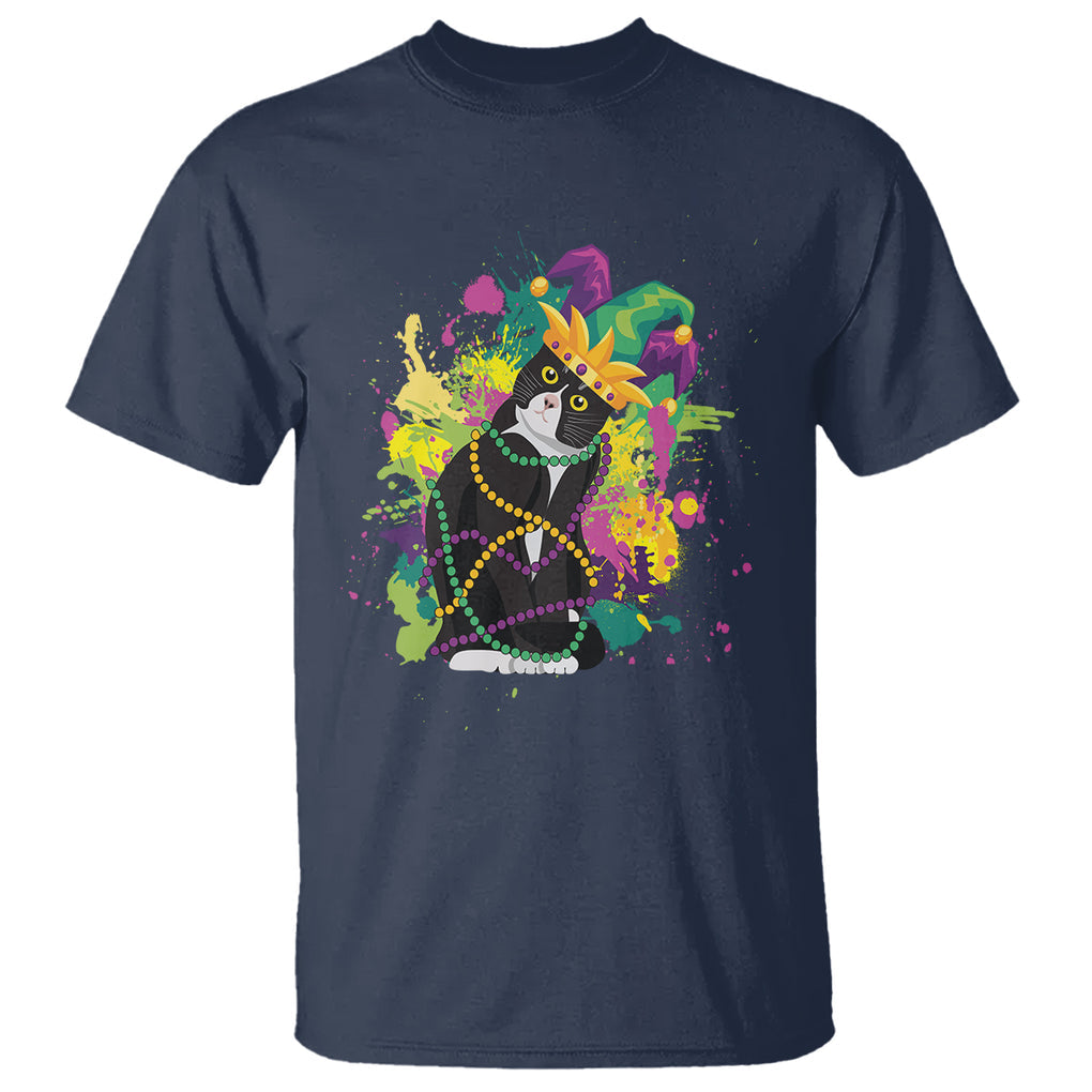 Mardi Gras Funny Tuxedo Cat Meme Beads T Shirt TS09 Navy Printyourwear Mardi gras funny tuxedo cat meme beads t shirt ts09 navy printyourwear