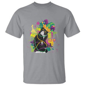 Mardi Gras Funny Tuxedo Cat Meme Beads T Shirt TS09 Sport Gray Printyourwear