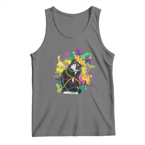Mardi Gras Funny Tuxedo Cat Meme Beads Tank Top TS09 Black Heather Print Your Wear