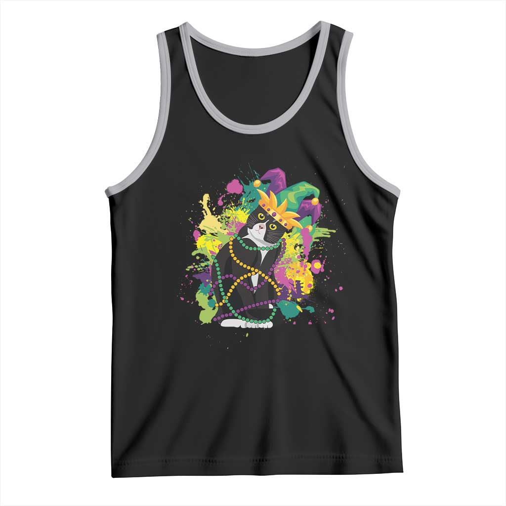 Mardi Gras Funny Tuxedo Cat Meme Beads Tank Top TS09 Black Athletic Heather Print Your Wear