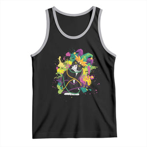 Mardi Gras Funny Tuxedo Cat Meme Beads Tank Top TS09 Black Athletic Heather Print Your Wear