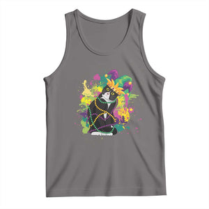 Mardi Gras Funny Tuxedo Cat Meme Beads Tank Top TS09 Deep Heather Print Your Wear