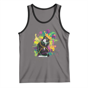 Mardi Gras Funny Tuxedo Cat Meme Beads Tank Top TS09 Deep Heather Black Print Your Wear
