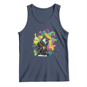 Mardi Gras Funny Tuxedo Cat Meme Beads Tank Top TS09 Navy Print Your Wear