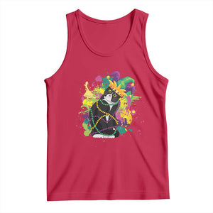 Mardi Gras Funny Tuxedo Cat Meme Beads Tank Top TS09 Red Print Your Wear