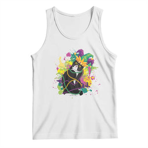 Mardi Gras Funny Tuxedo Cat Meme Beads Tank Top TS09 White Print Your Wear