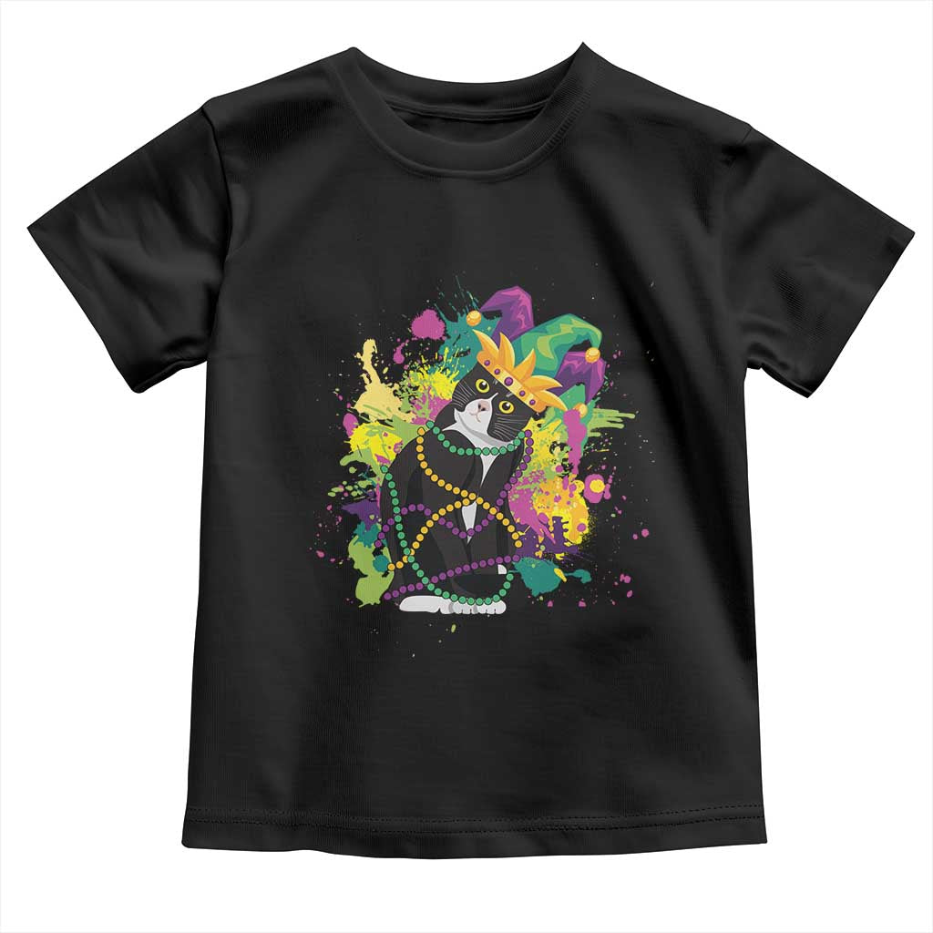 Mardi Gras Funny Tuxedo Cat Meme Beads Toddler T Shirt TS09 Black Print Your Wear