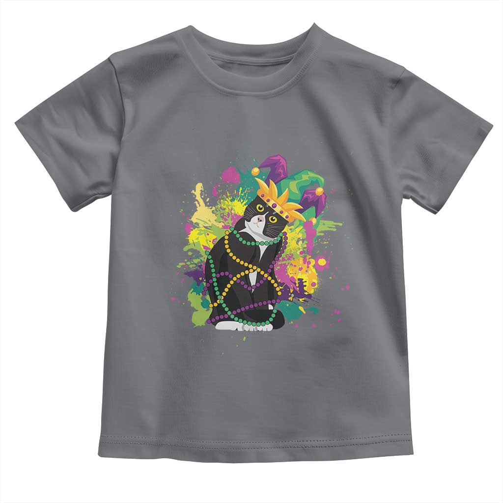 Mardi Gras Funny Tuxedo Cat Meme Beads Toddler T Shirt TS09 Charcoal Print Your Wear