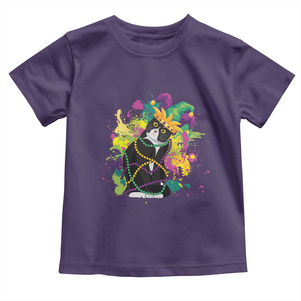 Mardi Gras Funny Tuxedo Cat Meme Beads Toddler T Shirt TS09 Purple Print Your Wear