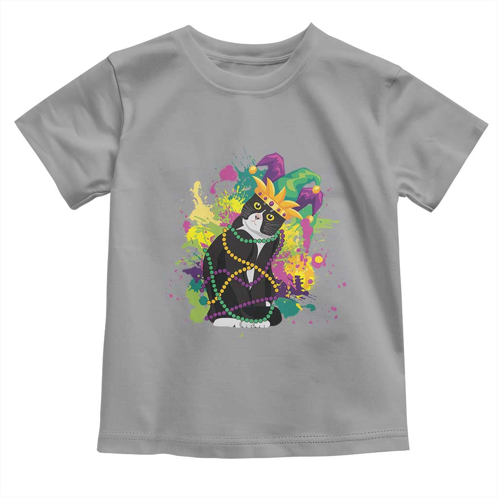 Mardi Gras Funny Tuxedo Cat Meme Beads Toddler T Shirt TS09 Sport Gray Print Your Wear