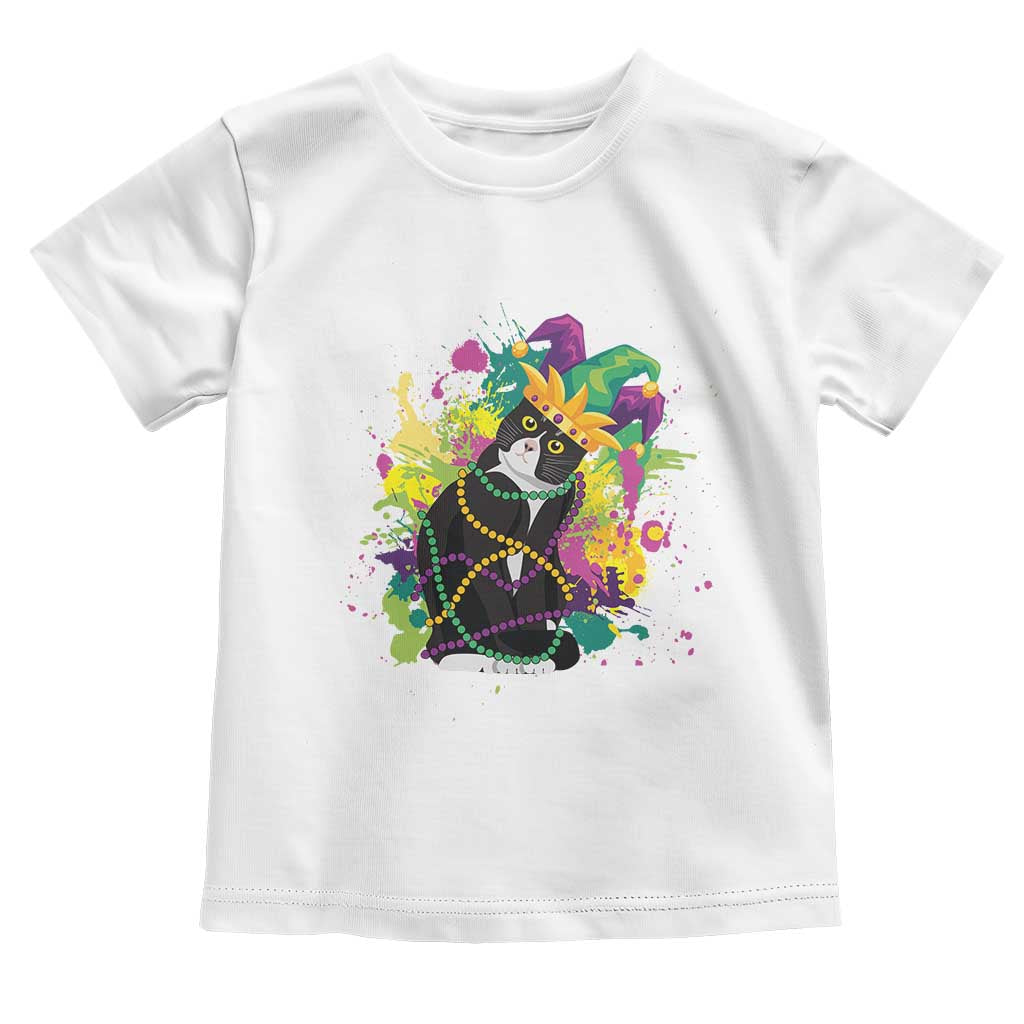 Mardi Gras Funny Tuxedo Cat Meme Beads Toddler T Shirt TS09 White Print Your Wear